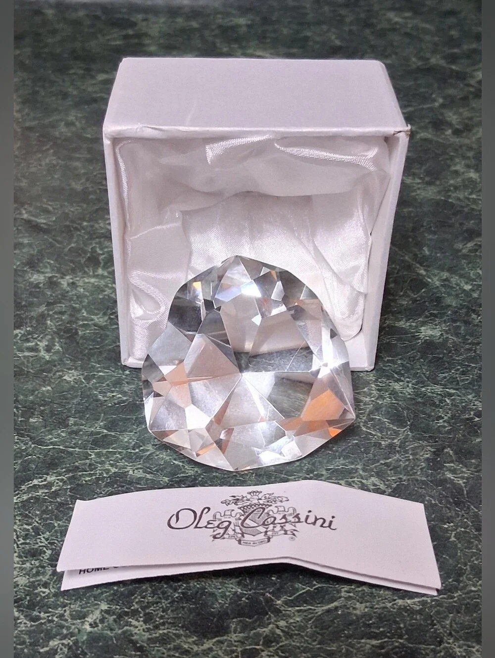 Oleg Cassini Crystal Paperweight Cut Diamond Marquise Clear 2” NIB